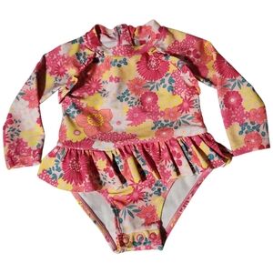 Betsey Johnson Infant Girls Sz 12 Months Swimsuit One Piece Long Sleeve Floral